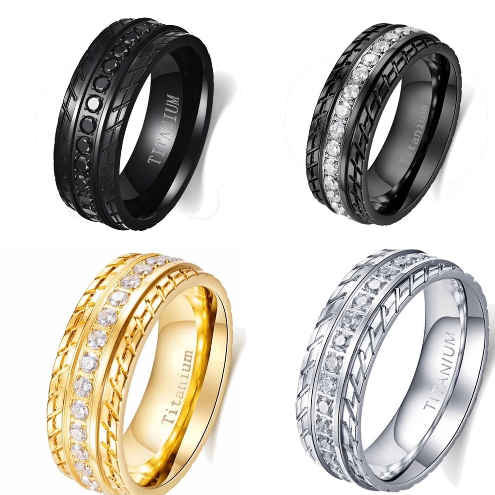 NWT-8mm Titanium Steel AAA CZ Men’s Ring Men Wedding Band